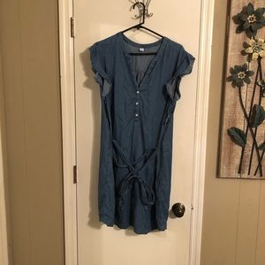 Denim ruffle sleeveless dress